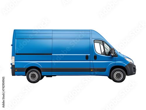 Side view of blue delivery van on transparent background PNG