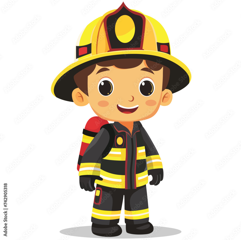 Cute Firefighter character, vector illustration