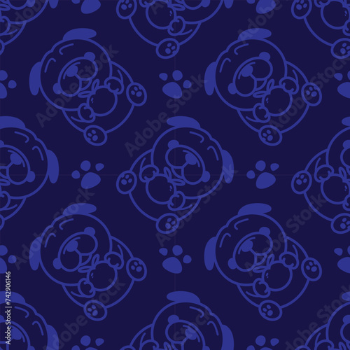 PUG DOGGY IS HOLDING AN ORANGE BLUE BACKGROUND PATTERN