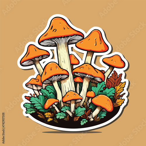 Lactarius delicious mushroom kawaii cartoon sticker