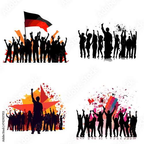 shouts through megaphones, supporting the protests against the background of discontented people protesting