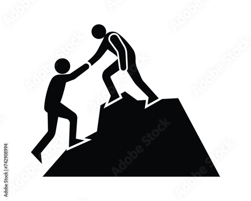 Helping friend reach the mountain top.   Simple vector illustration.