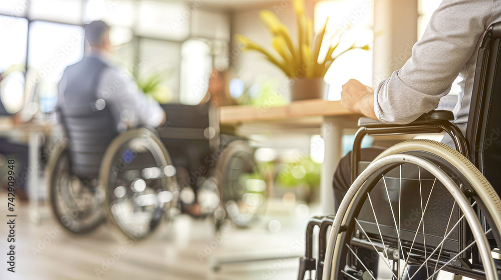 Man in a wheelchair participates in a modern office setting, symbolizing inclusivity and diversity in the workplace. Man in a wheelchair participates in a modern office setting, symbolizing inclusivity and diversity in the workplace.
