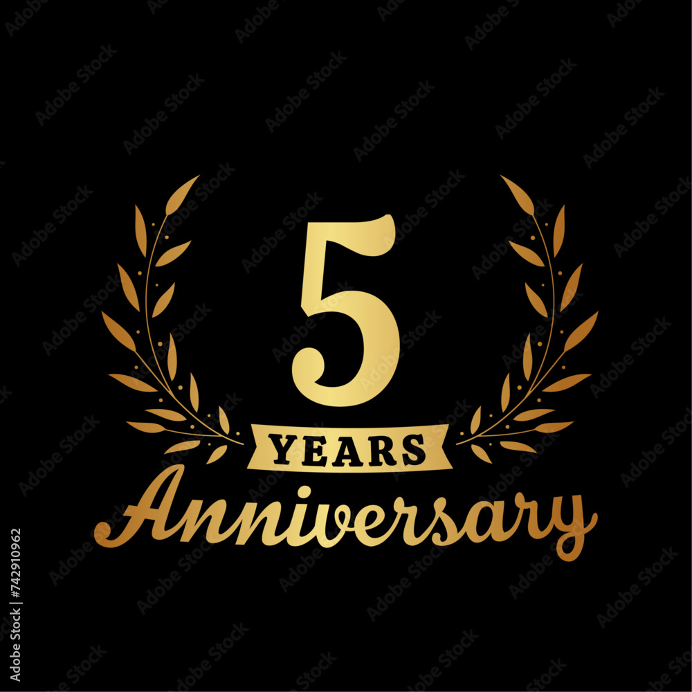 Celebrating 5 years anniversary logo design template. 5th anniversary celebrations logotype. Vector and illustrations. Celebrating 5 years anniversary logo design template. 5th anniversary celebrations logotype. Vector and illustrations.