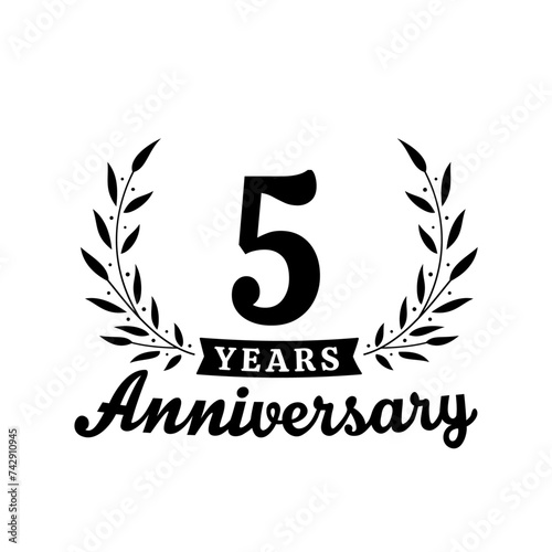 Celebrating 5 years anniversary logo design template. 5th anniversary celebrations logotype. Vector and illustrations.