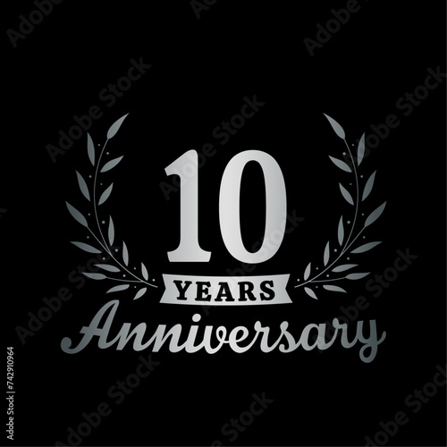 Celebrating 10 years anniversary logo design template. 10th anniversary celebrations logotype. Vector and illustrations.