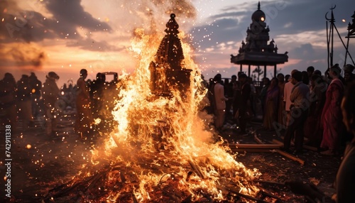 Traditional bonfire during indian festival night.