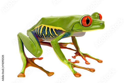 Closeup of cute green-eyed and red-eyed tree frogs in nature, isolated on white background Wildlife macro image showcasing amphibians with vibrant colors