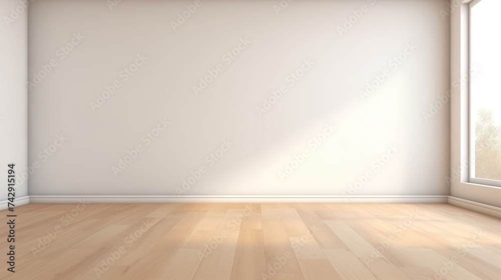 front view of empty room with white wall and wooden floor front view of empty room with white wall and wooden floor