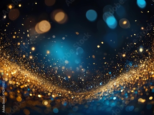 abstract background with Dark blue and gold particle.