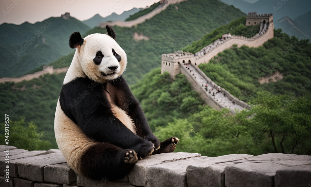 Naklejka premium giant panda eating bamboo
