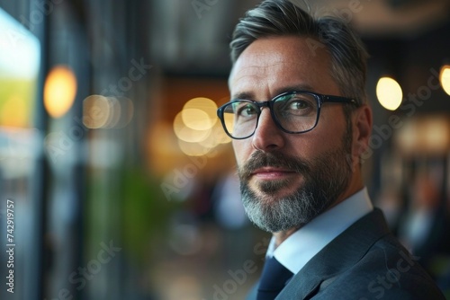 Hombre maduro con barba y gafas elegante