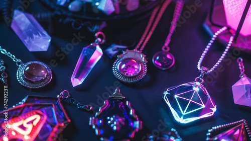 Pastel neon talismans enhance a hackers abilities each charm imbued with spells for speed and stealth