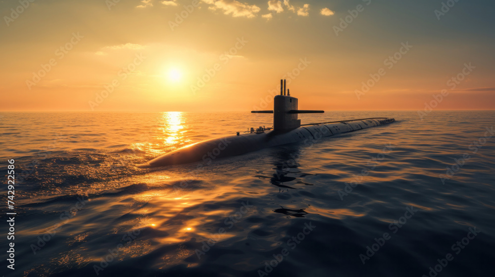 Cruise missile fast attack submarine surfacing in the ocean. Cruise missile fast attack submarine surfacing in the ocean.