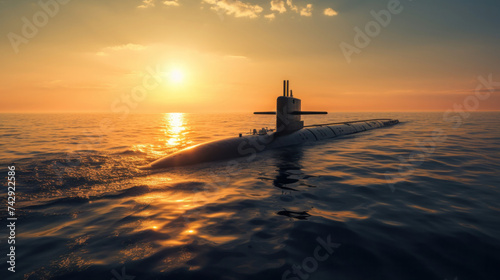 Cruise missile fast attack submarine surfacing in the ocean.