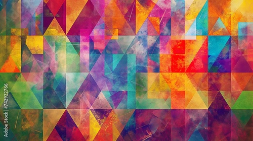 a work of digital art with a colorful mosaic of geometric shapes in an array of colors
