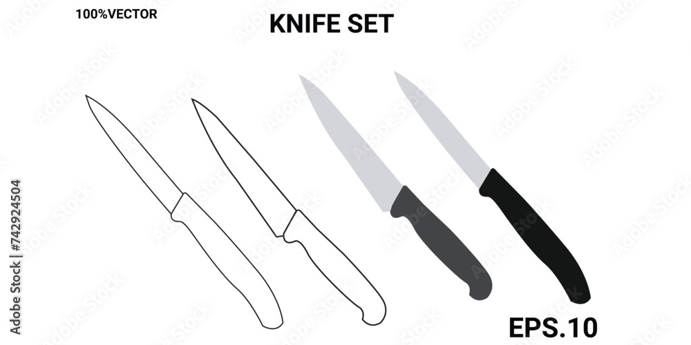 Vector icon set of kitchen knives Vector icon set of kitchen knives
