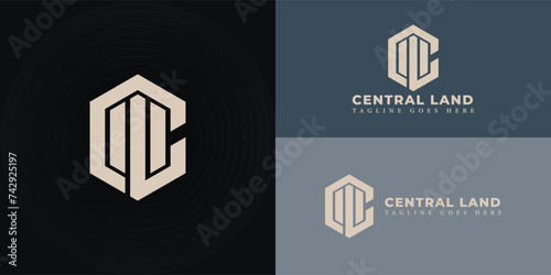 Abstract initial letter CL or LC logo in soft gold color isolated in multiple black backgrounds applied for real estate services logo also suitable for the brand or company have initial name LC or CL