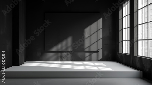 3d render of empty room with window and light from window.