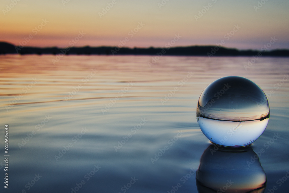 Lensball - Sunset over the Lake - Landscape - Beautiful - silhouette - Sunrise Sea - Colorful - Reed - Clouds - Sky - Sundown - Sun - Crystal Ball - Background - Water - Concept - Summer Lensball - Sunset over the Lake - Landscape - Beautiful - silhouette - Sunrise Sea - Colorful - Reed - Clouds - Sky - Sundown - Sun - Crystal Ball - Background - Water - Concept - Summer