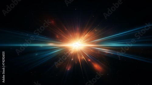Easy to add lens flare effects for overlay designs or screen blending mode to make high-quality images. Abstract sun burst  digital flare  iridescent glare over black background