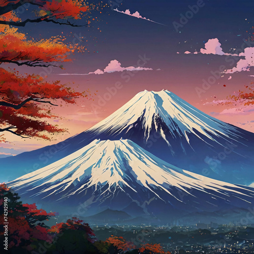 Inspired View of Mount Fuji with Vibrant Village Foreground.