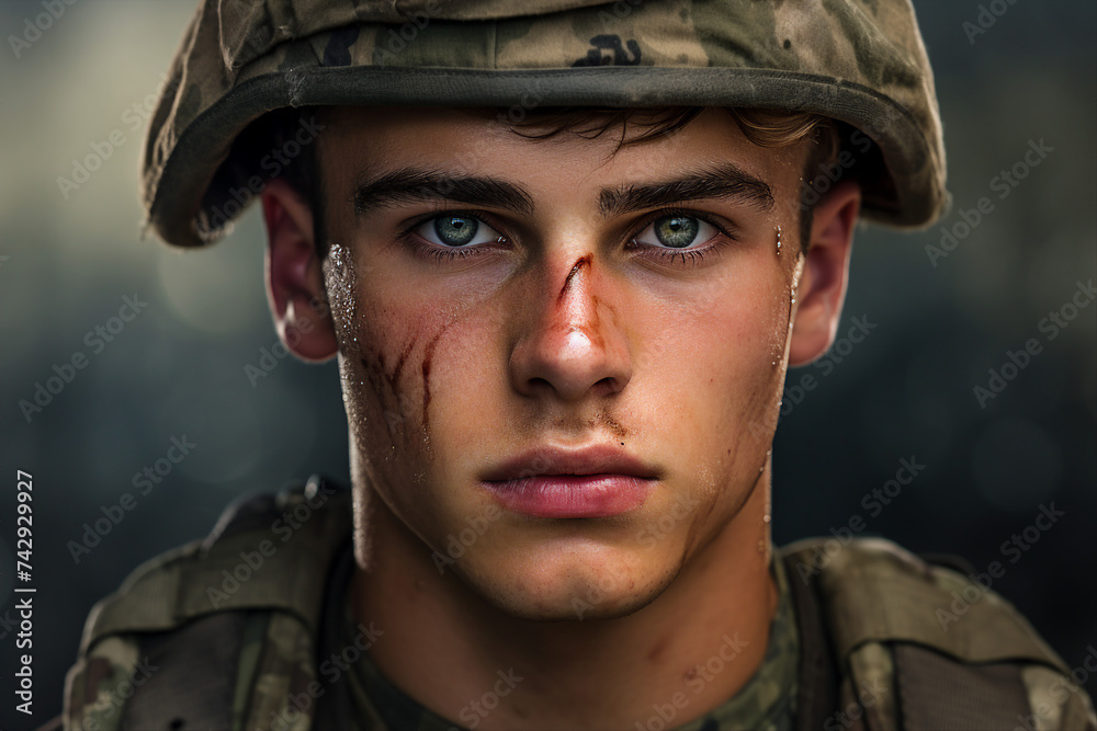AI generated portrait of a confident strong courageous Ukrainian soldier