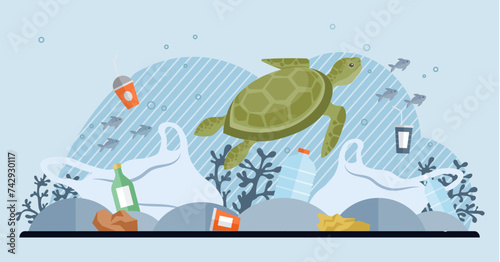 Waste pollution vector illustration. Climate change is exacerbated by increasing levels waste pollution The waste pollution concept emphasizes need for sustainable waste management solutions