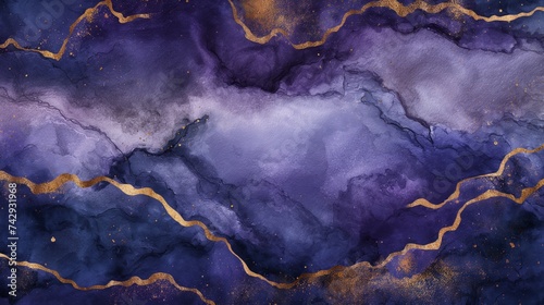 A seamless background of deep blues  purples  and golds  suggesting a night sky or galaxy  with watercolor textures adding depth and a sense of the infinite. 