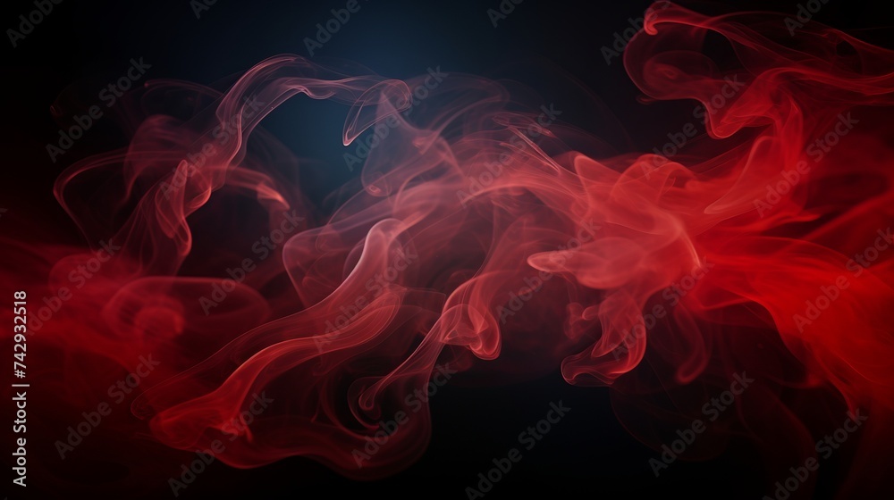 Red smoke over black studio background - obrazy, fototapety, plakaty 