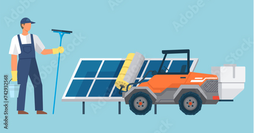 Photovoltaic vector illustration. Ecological considerations are vital for development renewable energy infrastructure Innovation in energy generation drives adoption sustainable practices Renewable