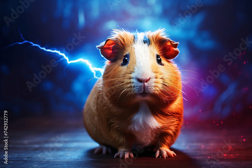 guinea pig with lightning background photo