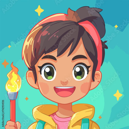 Cartoon of a girl holding olympic torch 