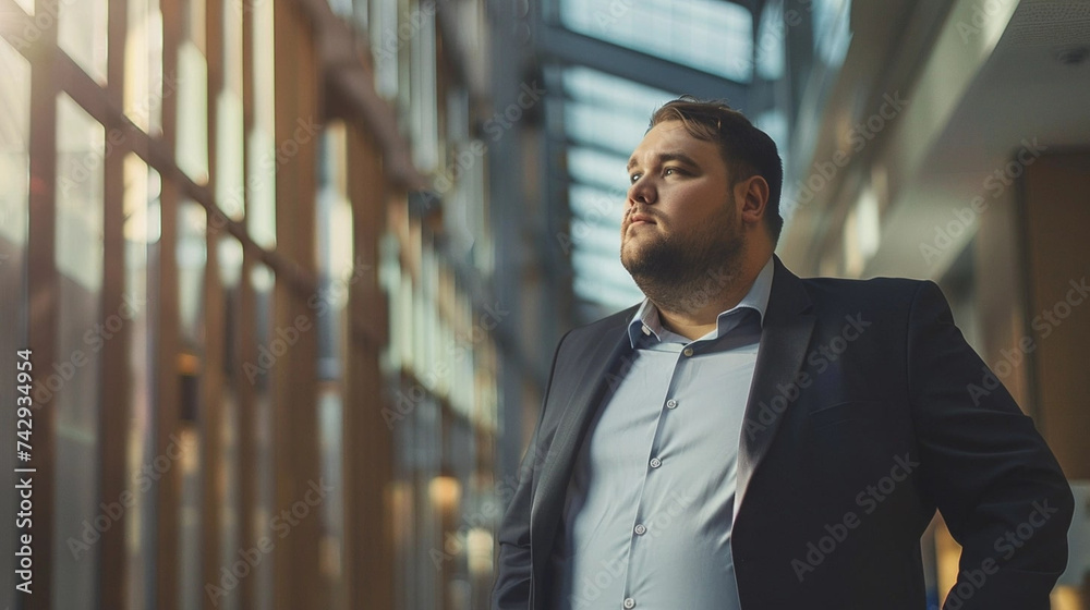copy space, stockphoto, Shot of plus size businessman in modern office environment , business realted panorama web banner. Heavy weight businessman posing in an office environment. Body inclusive them copy space, stockphoto, Shot of plus size businessman in modern office environment , business realted panorama web banner. Heavy weight businessman posing in an office environment. Body inclusive them