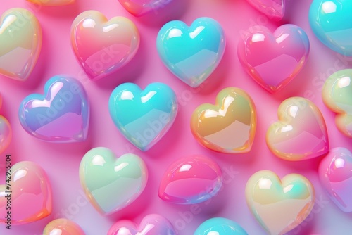 3D hearts with copy space in candy pastel color on pink background