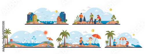 Waste pollution vector illustration. Environmental conservation is key to combating plastic pollution and preserving marine life Climate change and waste pollution are interconnected issues require photo