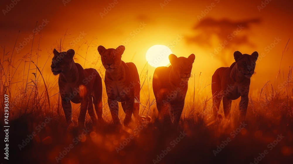Fototapeta premium leopard silhouette against sunset gentle giants in the evenings calm