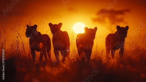 leopard silhouette against sunset gentle giants in the evenings calm © charunwit