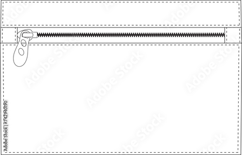Vector schematic drawing of a pocket with a zip. Technical Drawing, sketch image