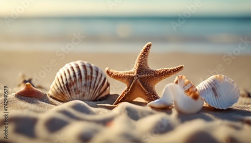 sea star and shells on the sandy beach © Adi