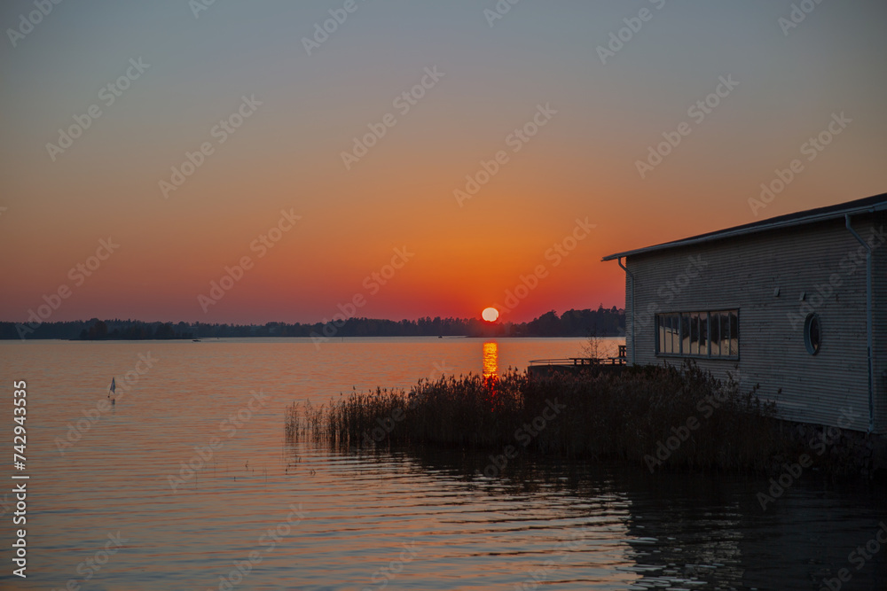 sunset over the lake