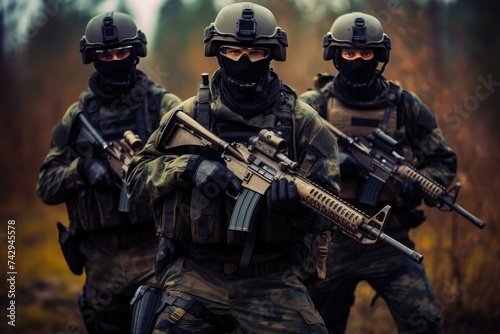 Special Forces Soldiers in Full Gear During a Tactical Forest Operation