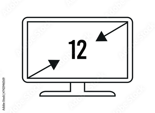 12 inches. Vector 12 inch monitor, screen resolution and size concept
