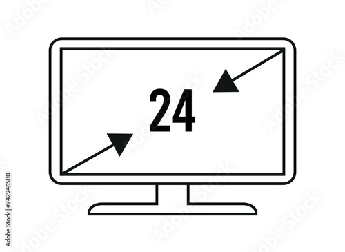 24 inches. Vector 24 inch monitor, screen resolution and size concept