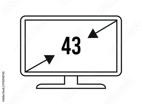 43 inches. Vector 43 inch monitor, screen resolution and size concept