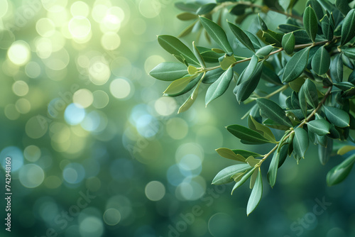 A branch with olives, against a backdrop of sunlight and glare, with space for your text