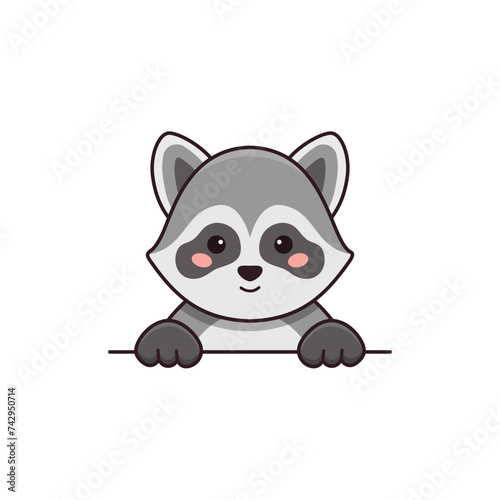 Cute little raccoon in cartoon style. Vector flat illustration