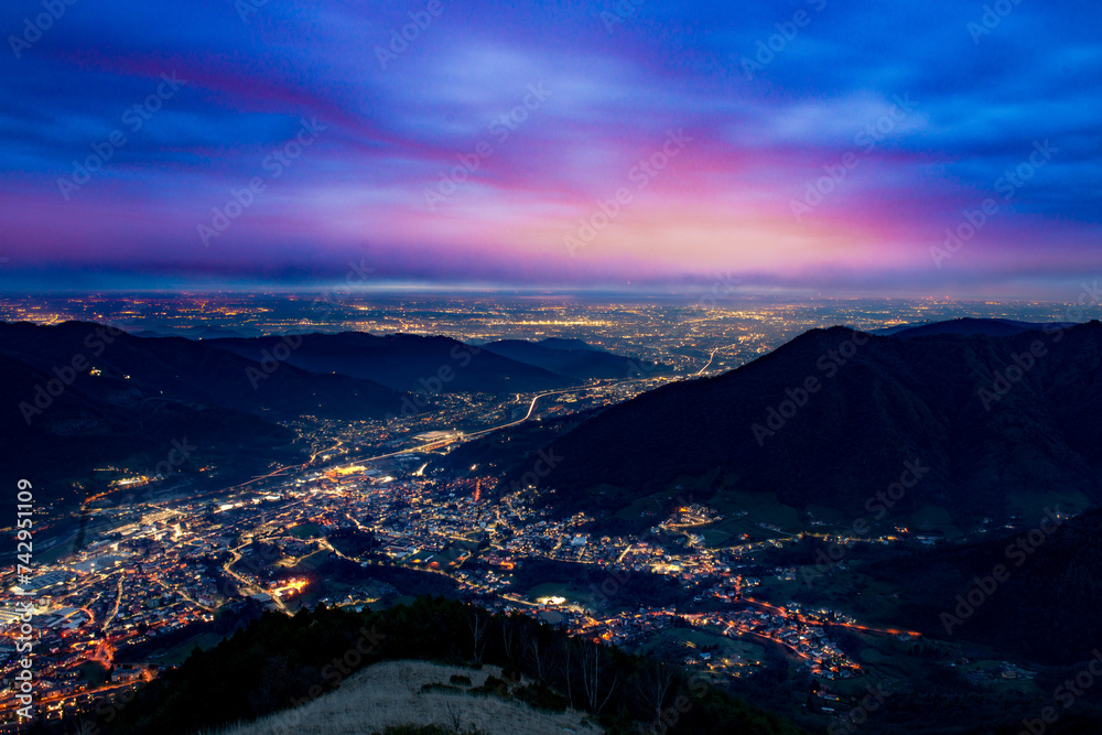 Seriana valley illuminated at sunset