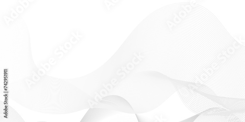 Modern white blend digital wave line and technology transparent background. Minimal carve wavy white flowing wave lines and glowing moving lines. Futuristic technology and sound wave lines background.
