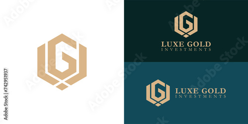 abstract initial letters L and G in gold color isolated in black and white background applied for asset management firm logo also suitable for the brands or companies that have initial name LG or GL photo